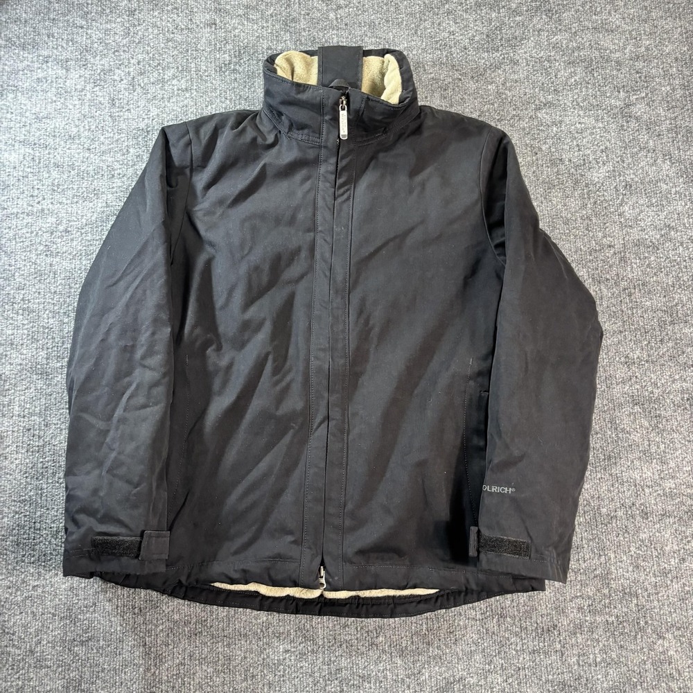 Woolrich Jacket Womens Large Black Fleece Lined Full Zip Canvas Warm Outdoor